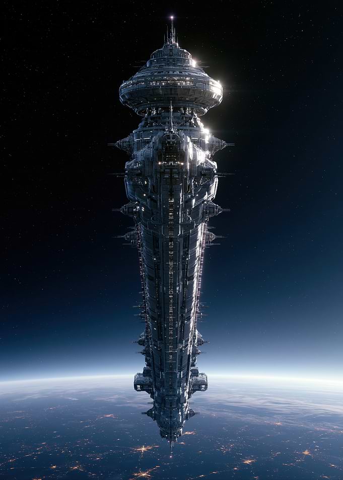 Massive Sci-Fi Spaceship Above Earth