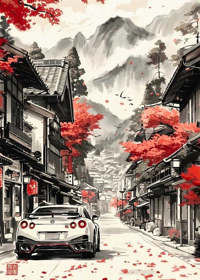 Nissan GT-R in Traditional Japanese Village