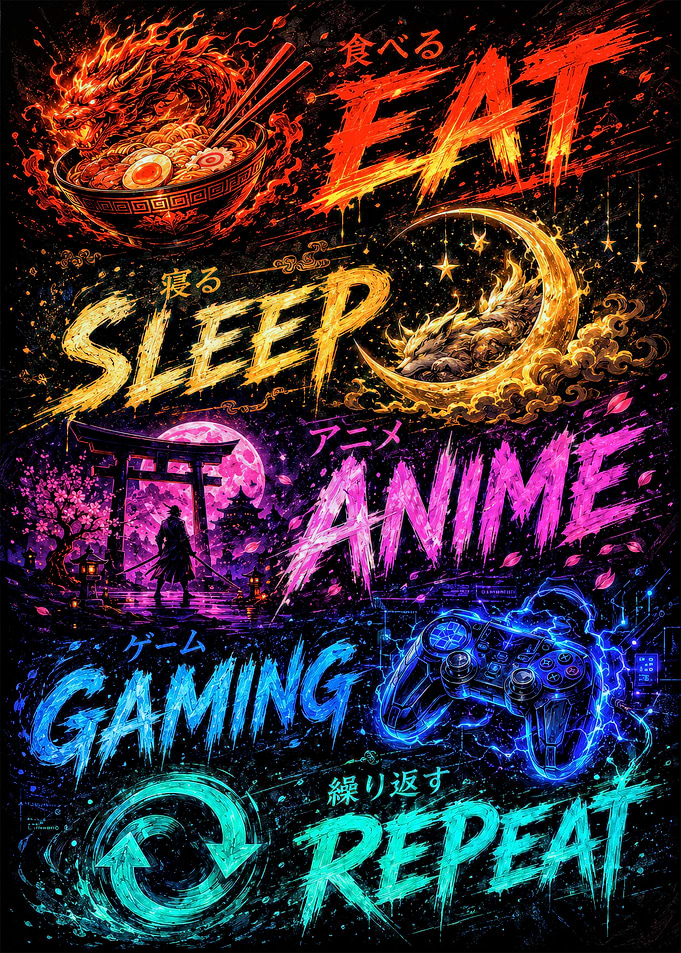 Eat Sleep Anime Gaming Repeat Poster