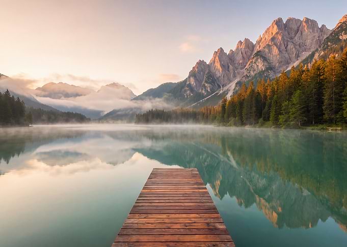 Serene Mountain Lake at Sunrise