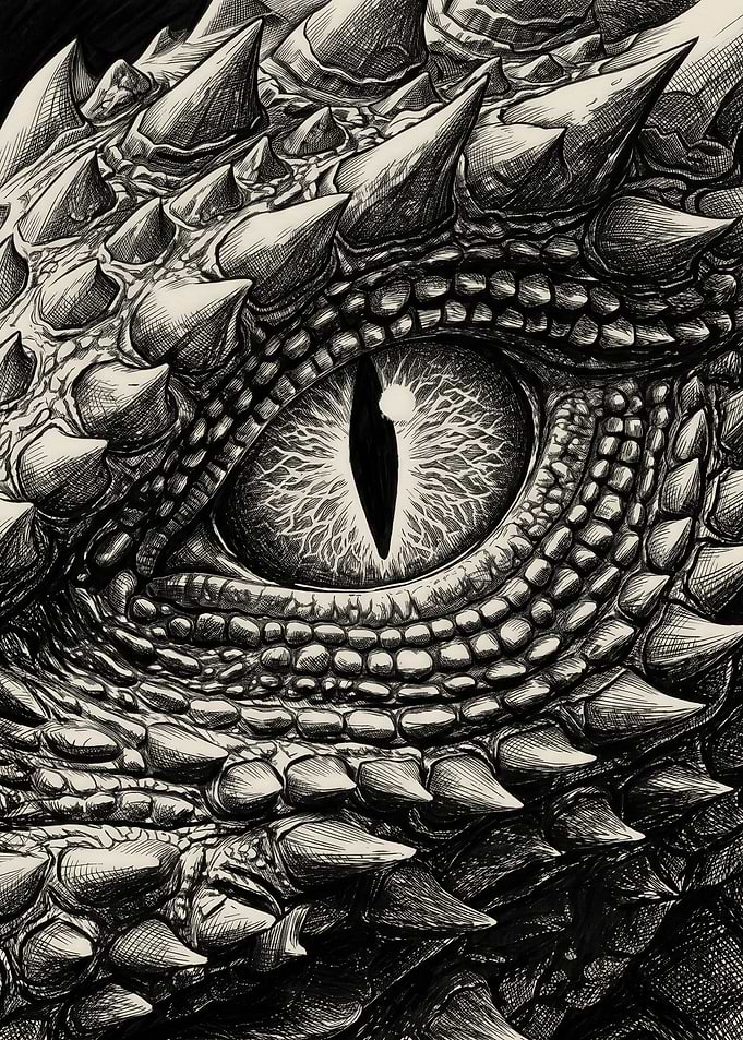 Intricate Dragon Eye Close-up Illustration