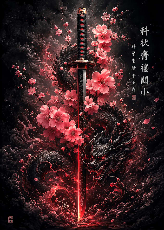 Katana Sword with Dragon and Sakura