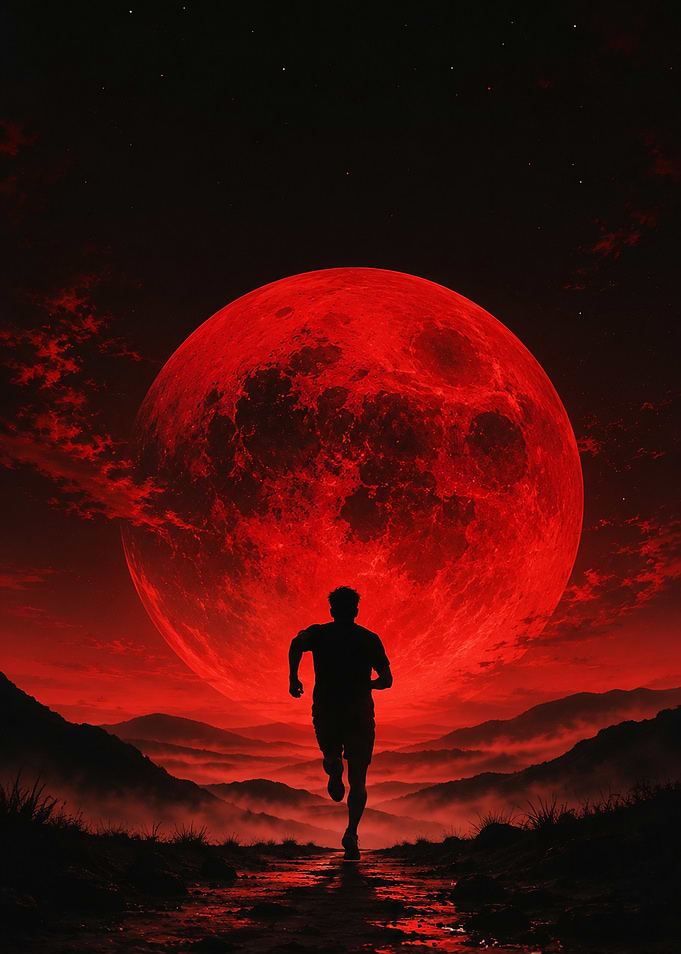 Runner Under a Giant Red Moon