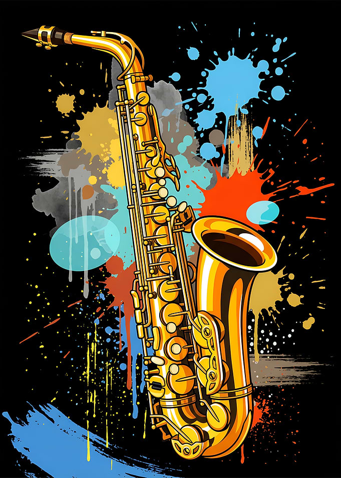 Vibrant Saxophone Splatter Art