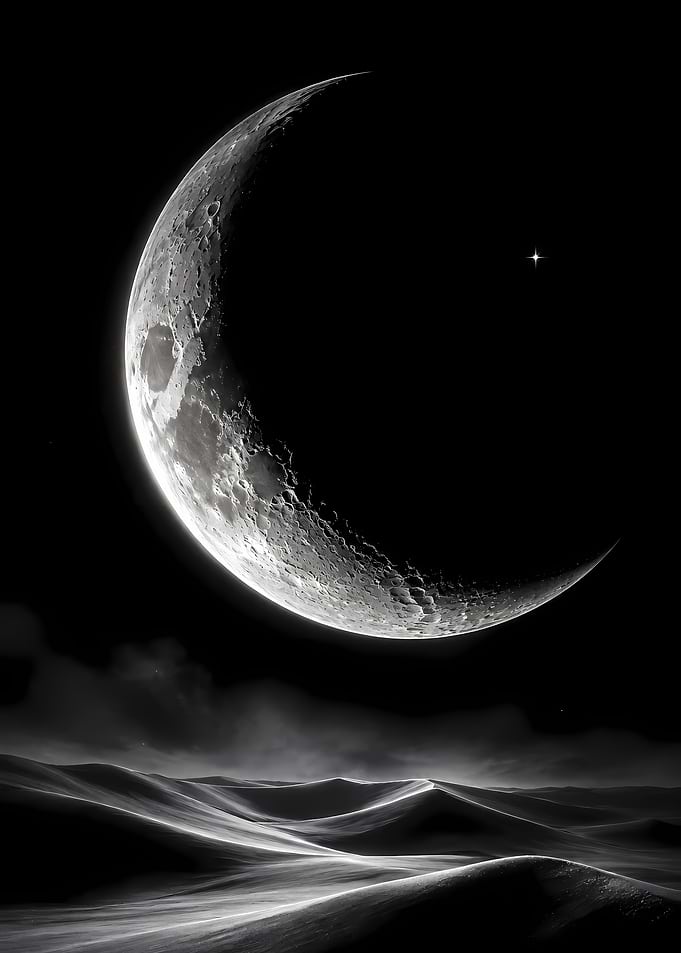 Crescent Moon Over Desert Dunes