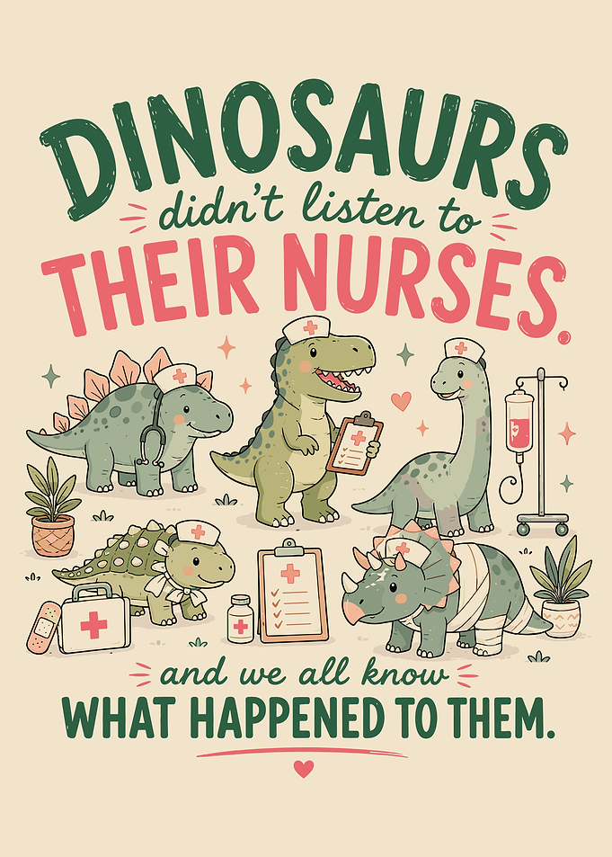 Funny Dinosaur Nurse Cartoon Wall Art