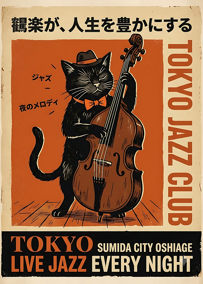 Tokyo Jazz Club Cat Poster