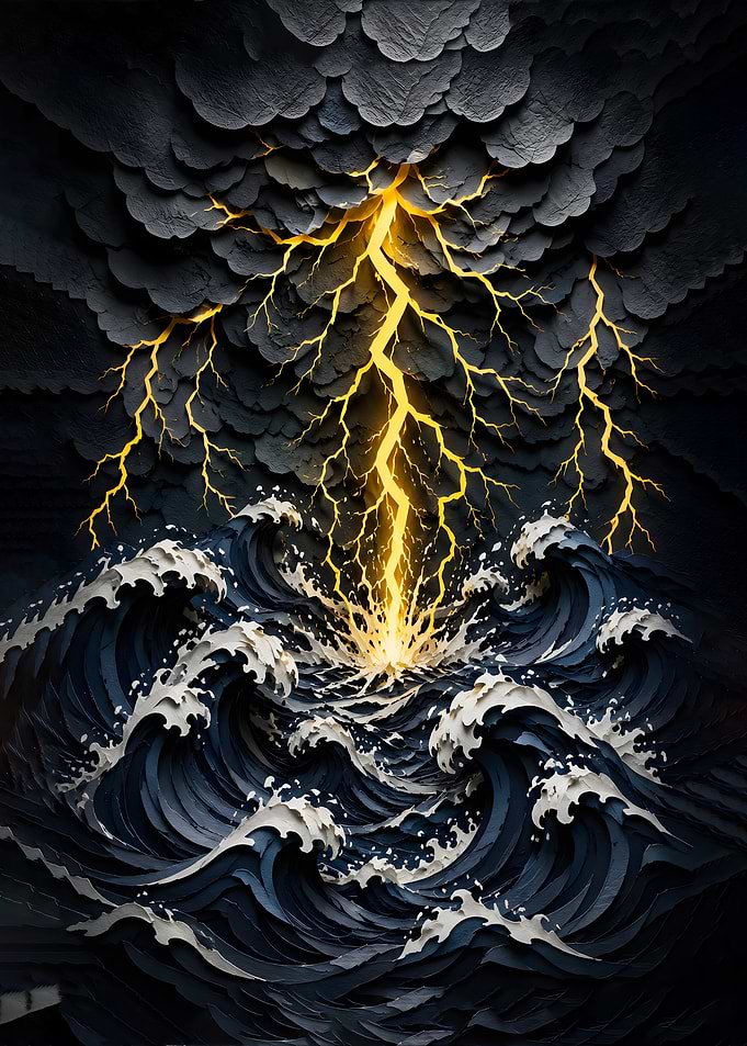 Electric Tempest - Stormy Ocean and Lightning Strike