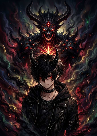 Anime Boy with Demon Shadow