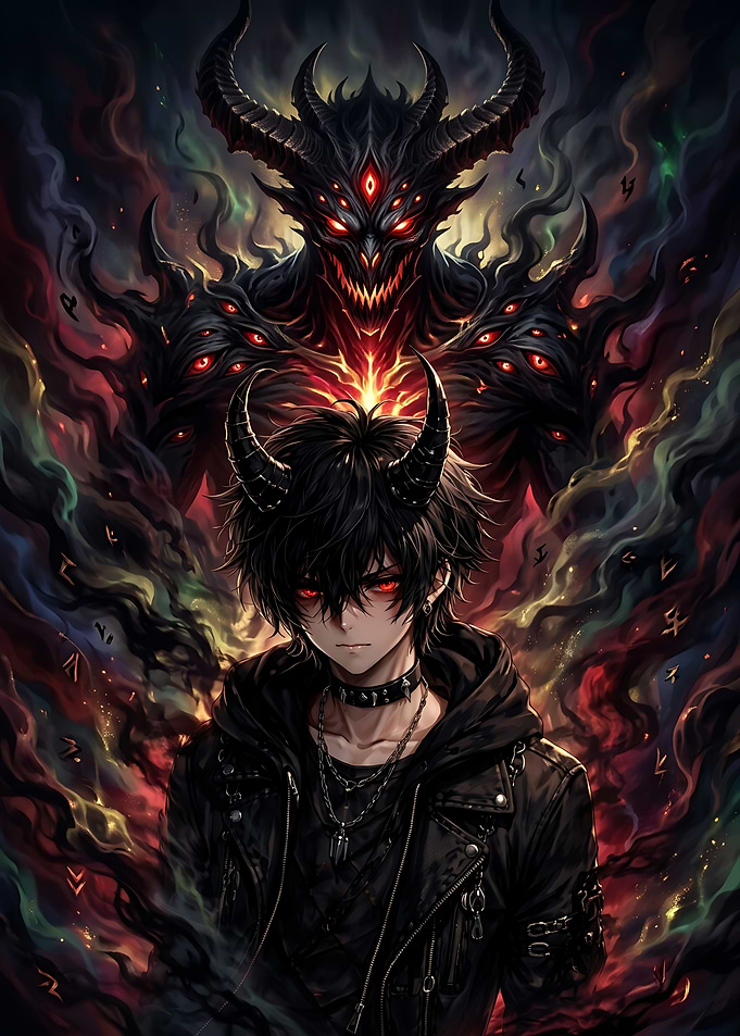 Anime Boy with Demon Shadow