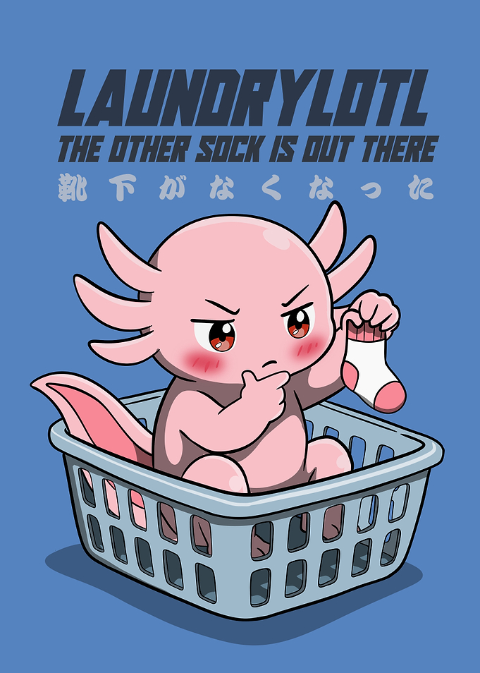 Cute Axolotl Laundry Day Illustration