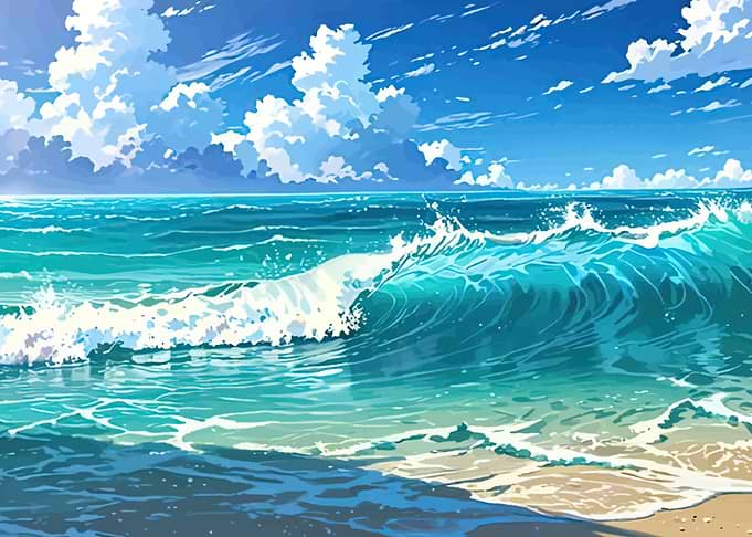 Vibrant Anime Style Ocean Wave