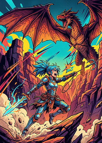 Warrior Woman Battling a Dragon
