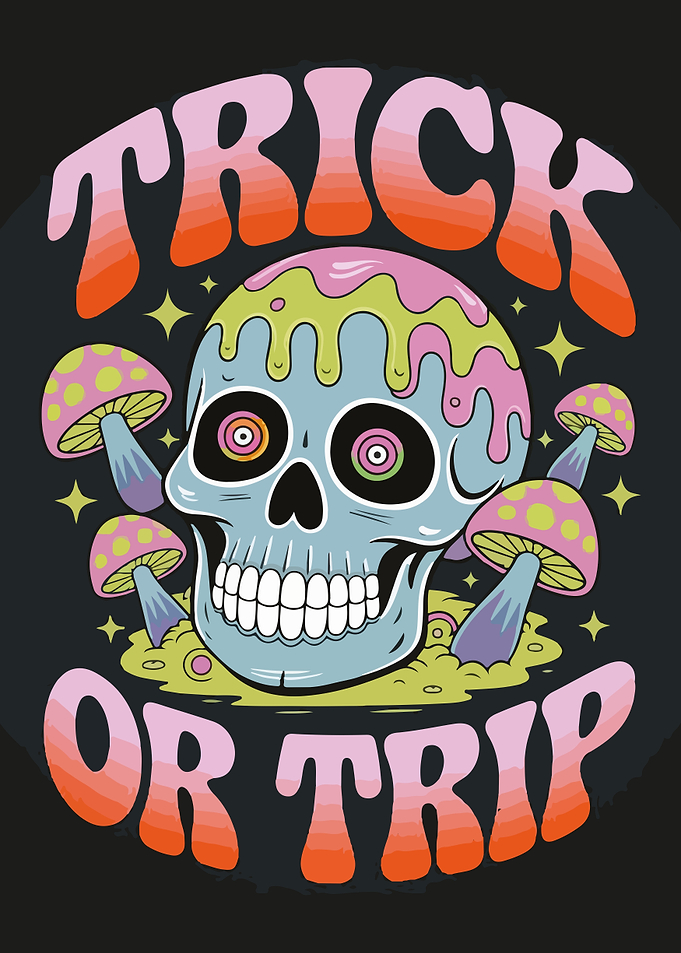 Trick or Trip Psychedelic Skull Art