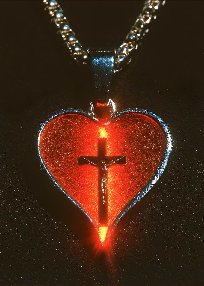 Glowing Red Heart Cross Pendant