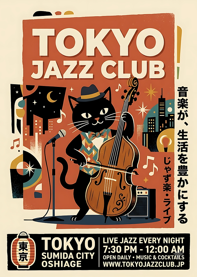 Tokyo Jazz Club Cat Poster