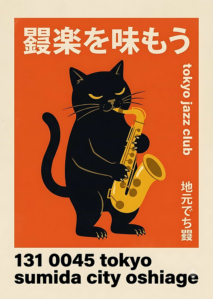 Tokyo Jazz Club Cat Poster