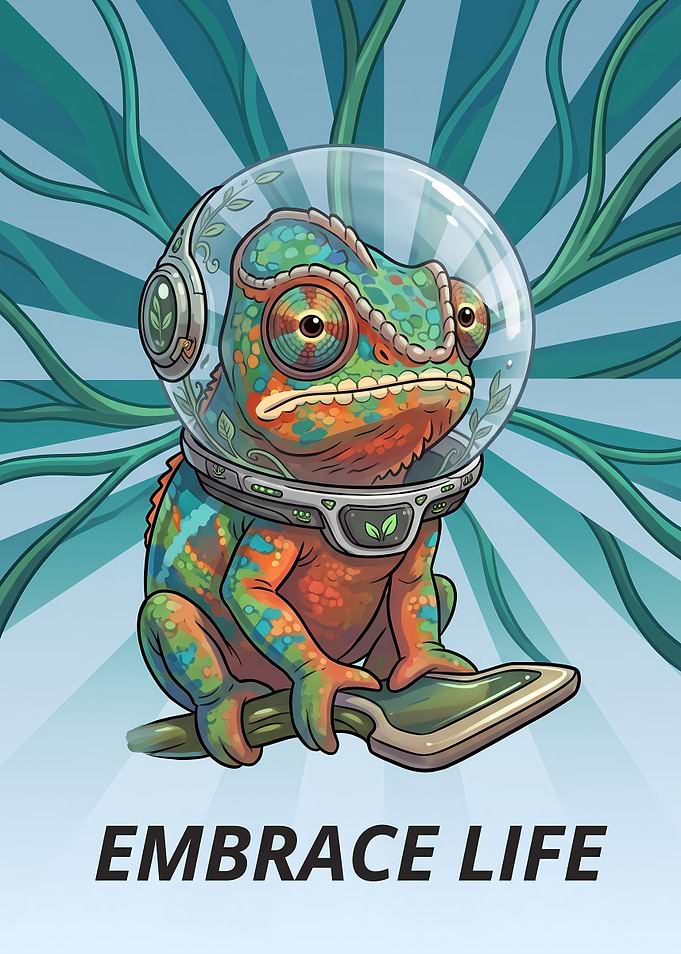 Astronaut Chameleon Embrace Life Poster