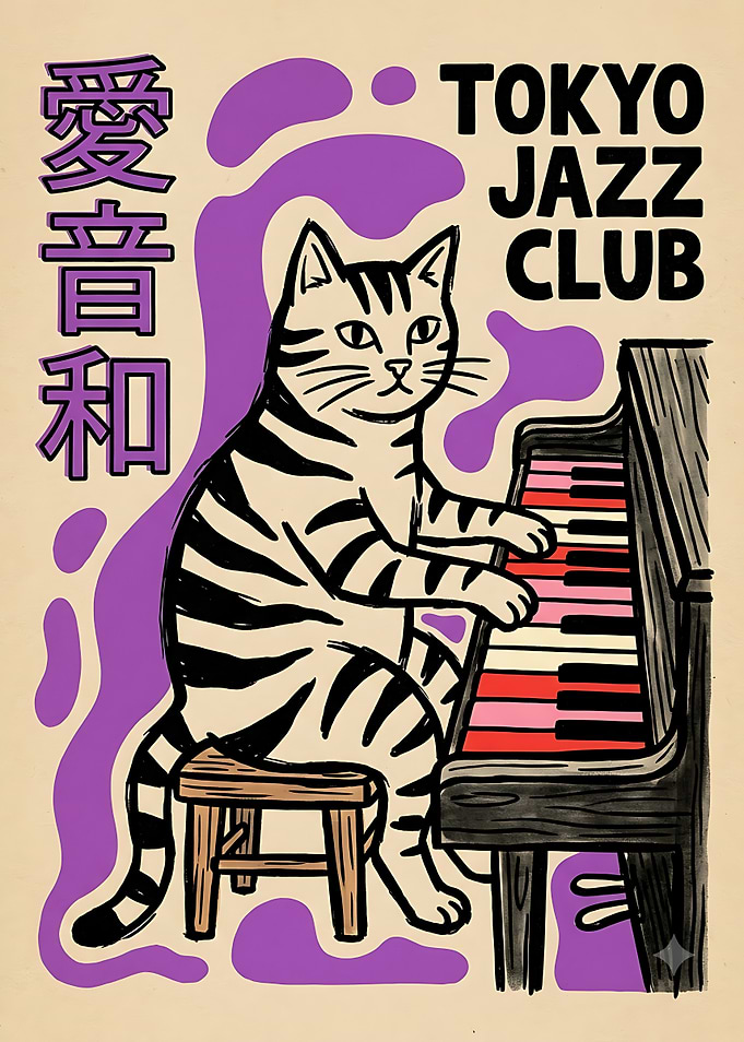 Tokyo Jazz Club Cat Poster