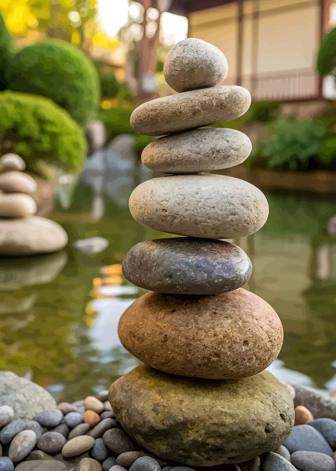 Zen Stone Stack by Pond