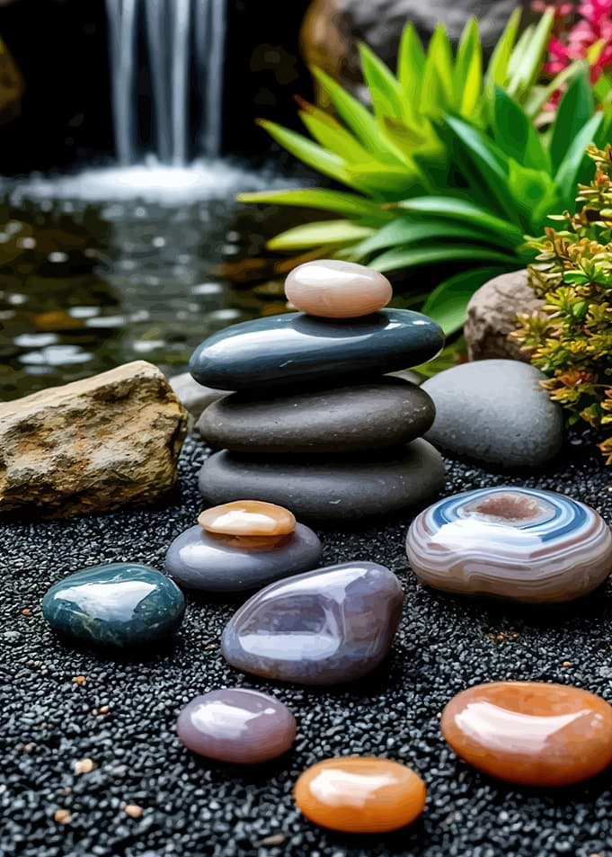 Zen Garden Stones and Waterfall