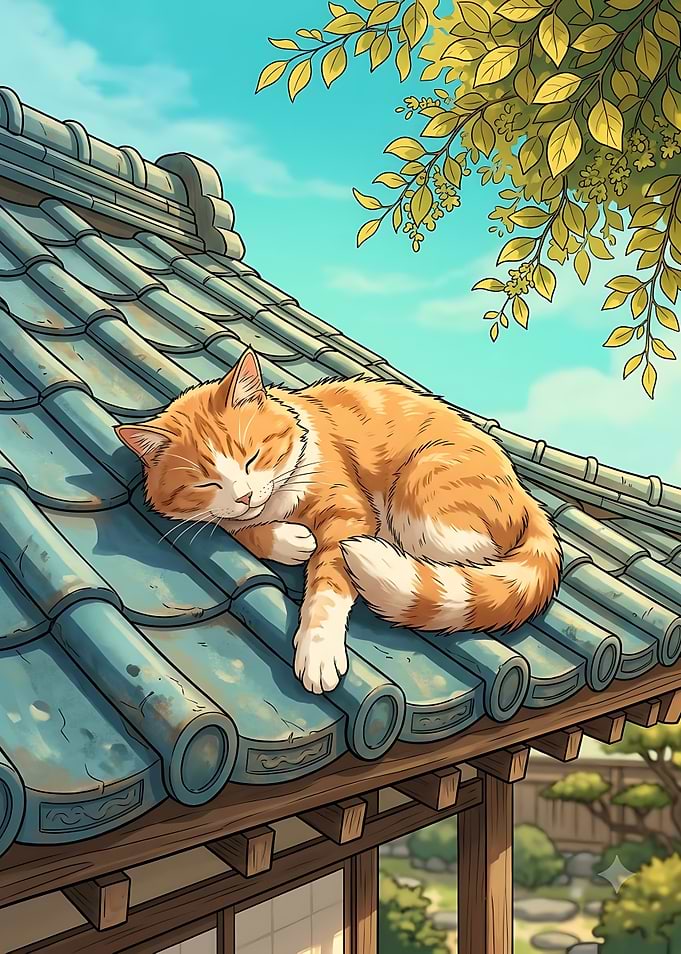 Orange Tabby Cat Sleeping on Roof