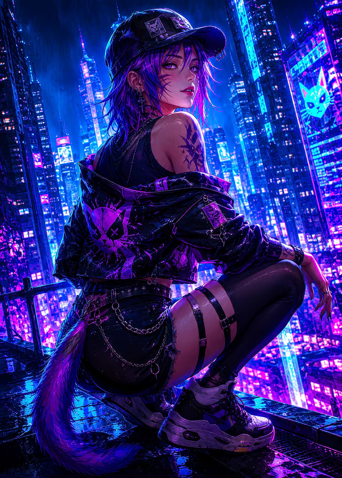 Cyberpunk Cat Girl in Neon City