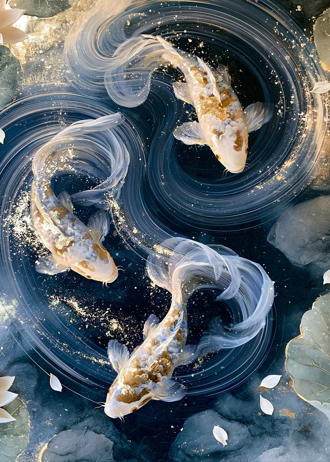 Elegant Koi Fish in Swirling Water