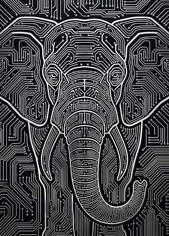 White electronic circuit board pattern elephant face