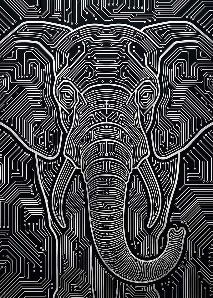 White electronic circuit board pattern elephant face