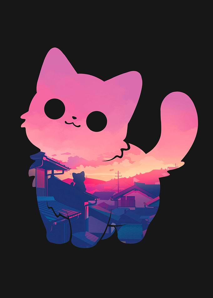 Anime Cat Sunset Sky