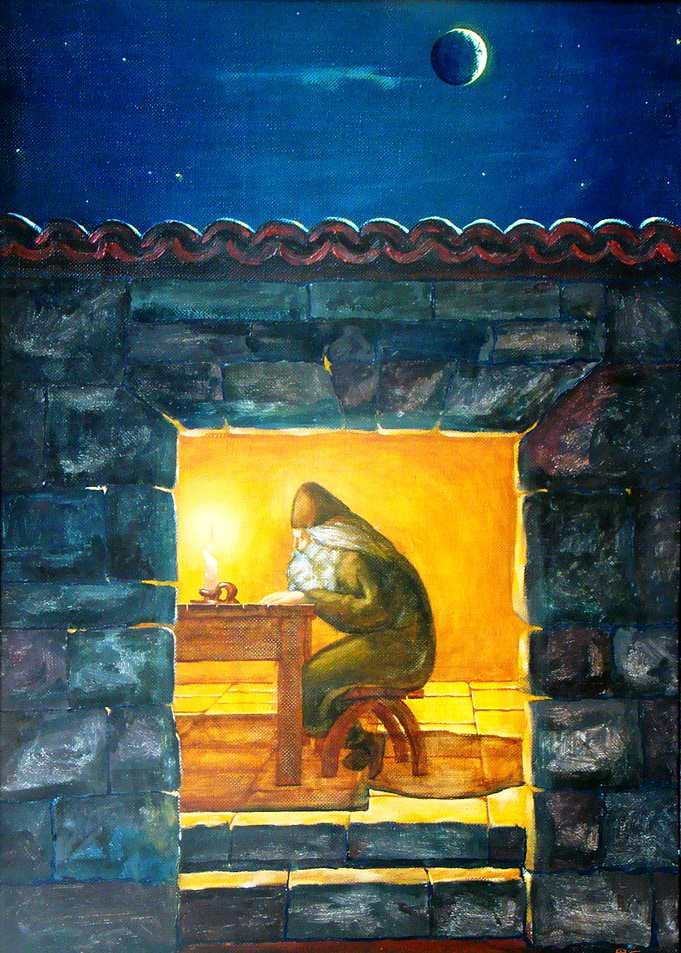 Old Wizard Writing by Candlelight