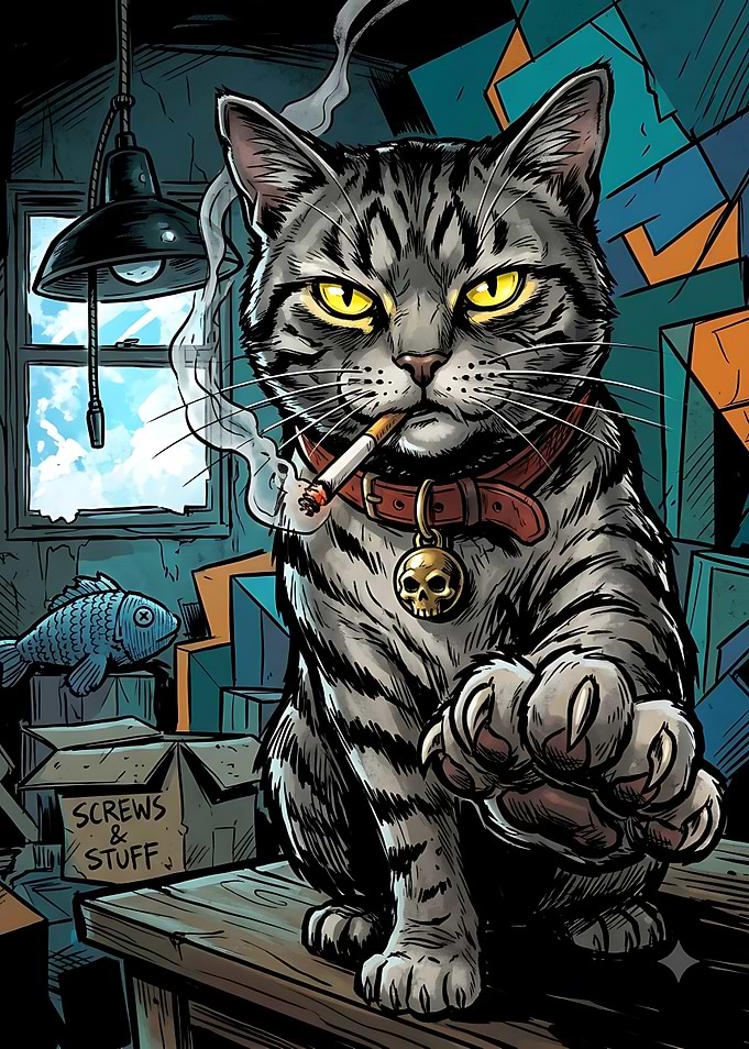 Tough Tabby Cat Smoking Cigar