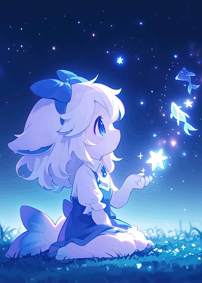 Anime Girl With Magical Star Fish