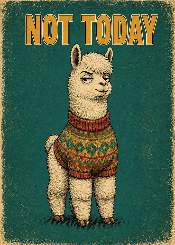 Not Today Llama Vintage Poster