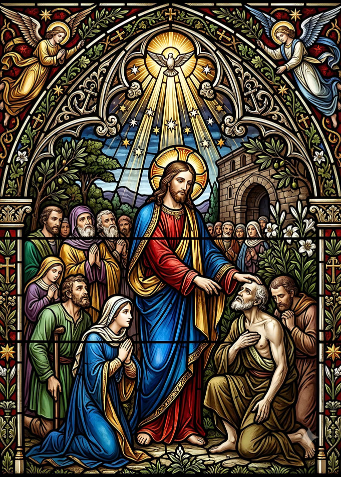 Jesus Healing the Sick Stained Glass