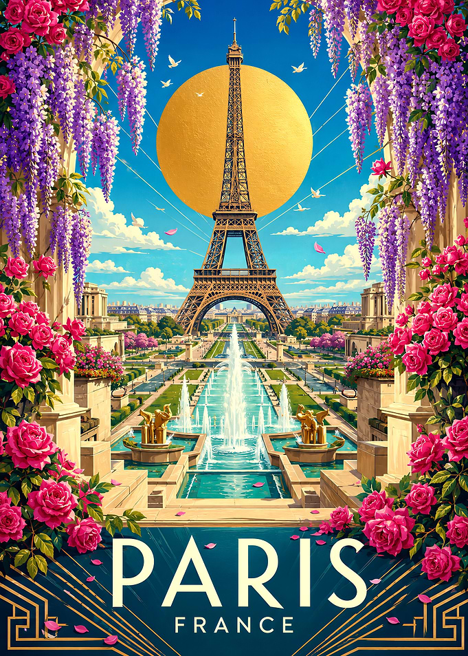 Paris France Eiffel Tower Travel Poster