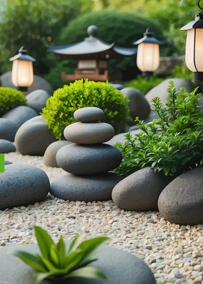 Zen Garden with Stone Stack