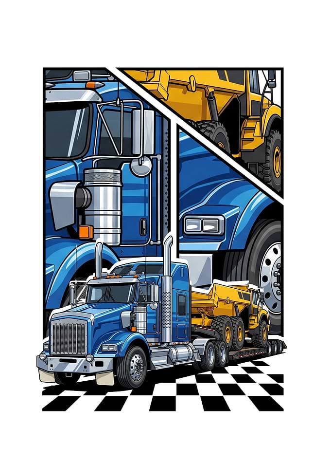 Blue Semi Truck Hauling Dump Truck
