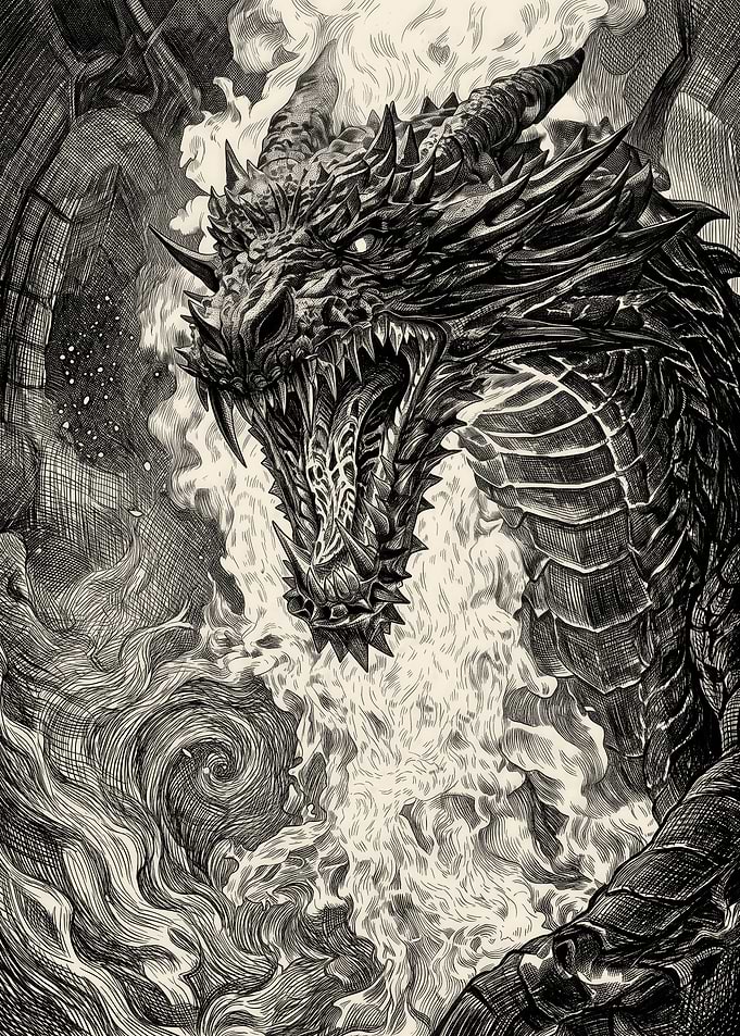 Fierce Dragon Breathing Fire Illustration