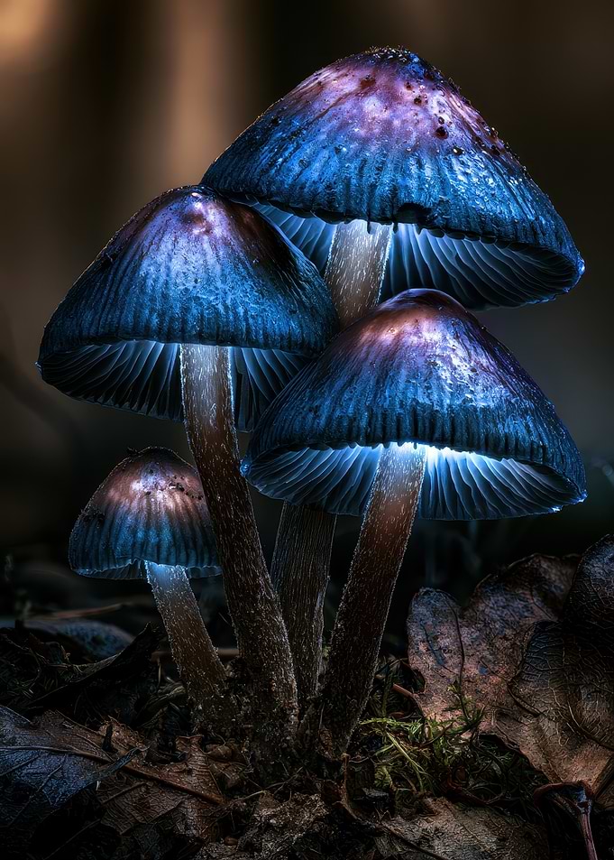 Glowing Bioluminescent Forest Mushrooms