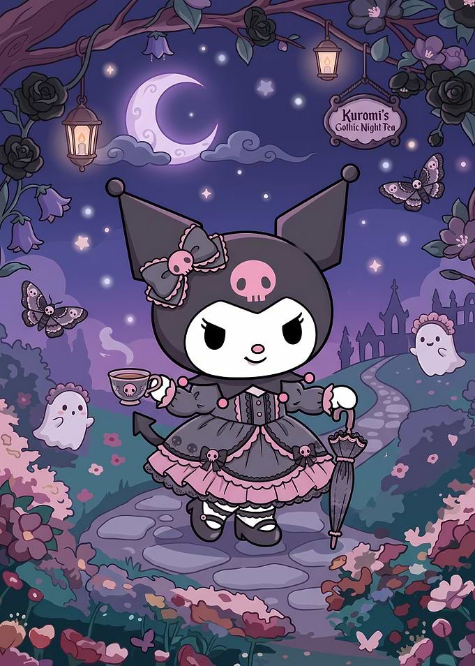 Kuromi Gothic Night Tea Illustration