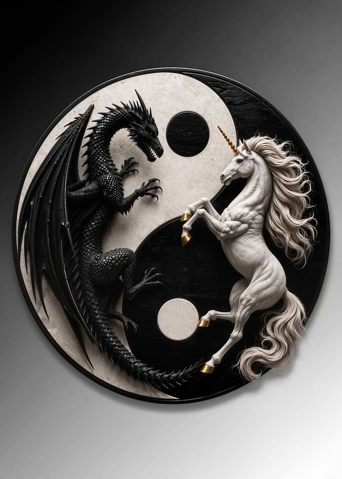 Dragon and Unicorn Yin Yang Art