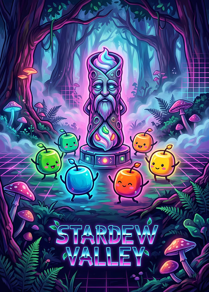 Stardew Valley Neon Forest Junimo Art