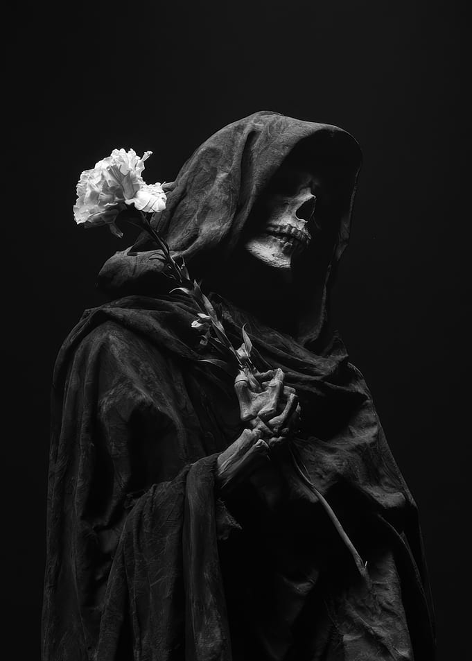 Grim Reaper Holding a White Flower
