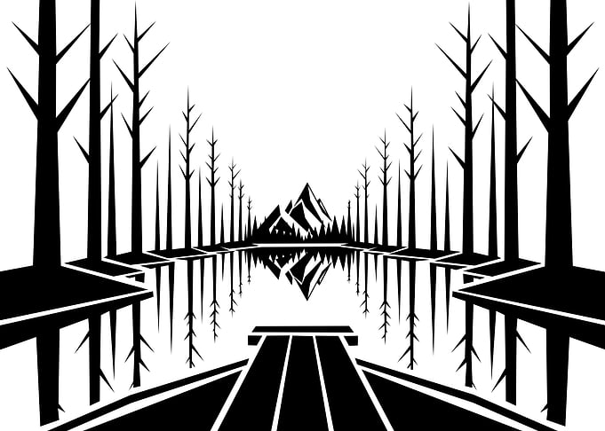 Minimalist Black and White Mountain Landscape