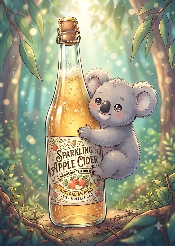Cute Koala with Sparkling Apple Cider