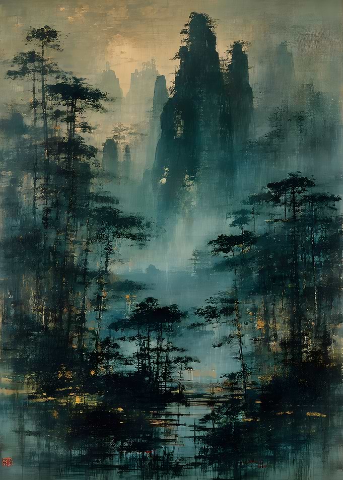 Misty Mountain Forest Landscape