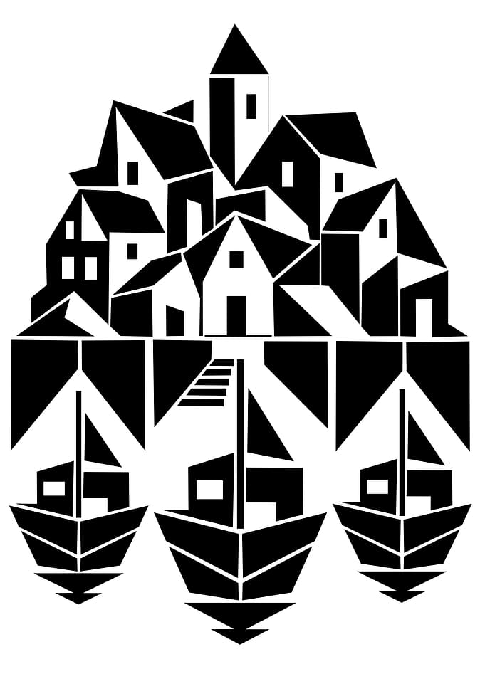 Minimalist Black and White Coastal Village