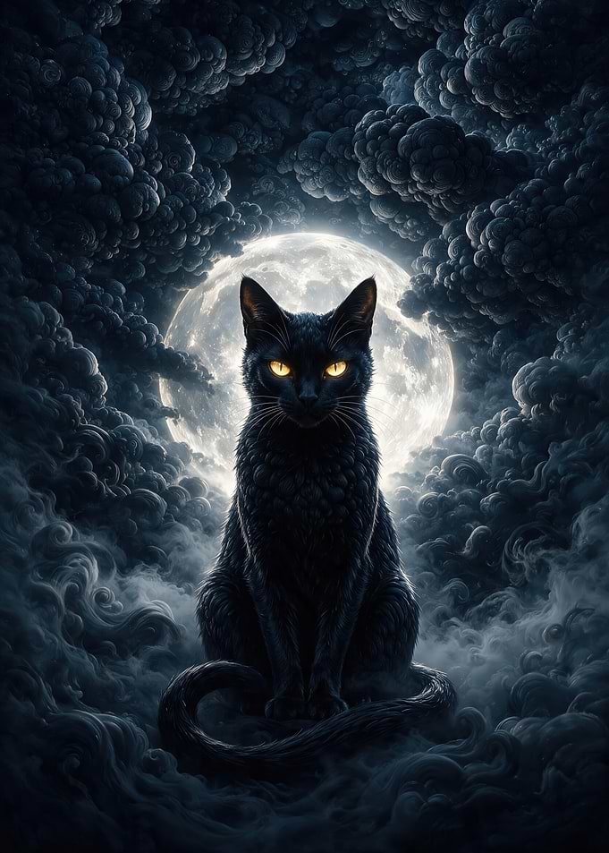 Black Cat Under Full Moon